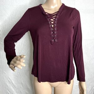 American Eagle Maroon Strappy Long Sleeve Top